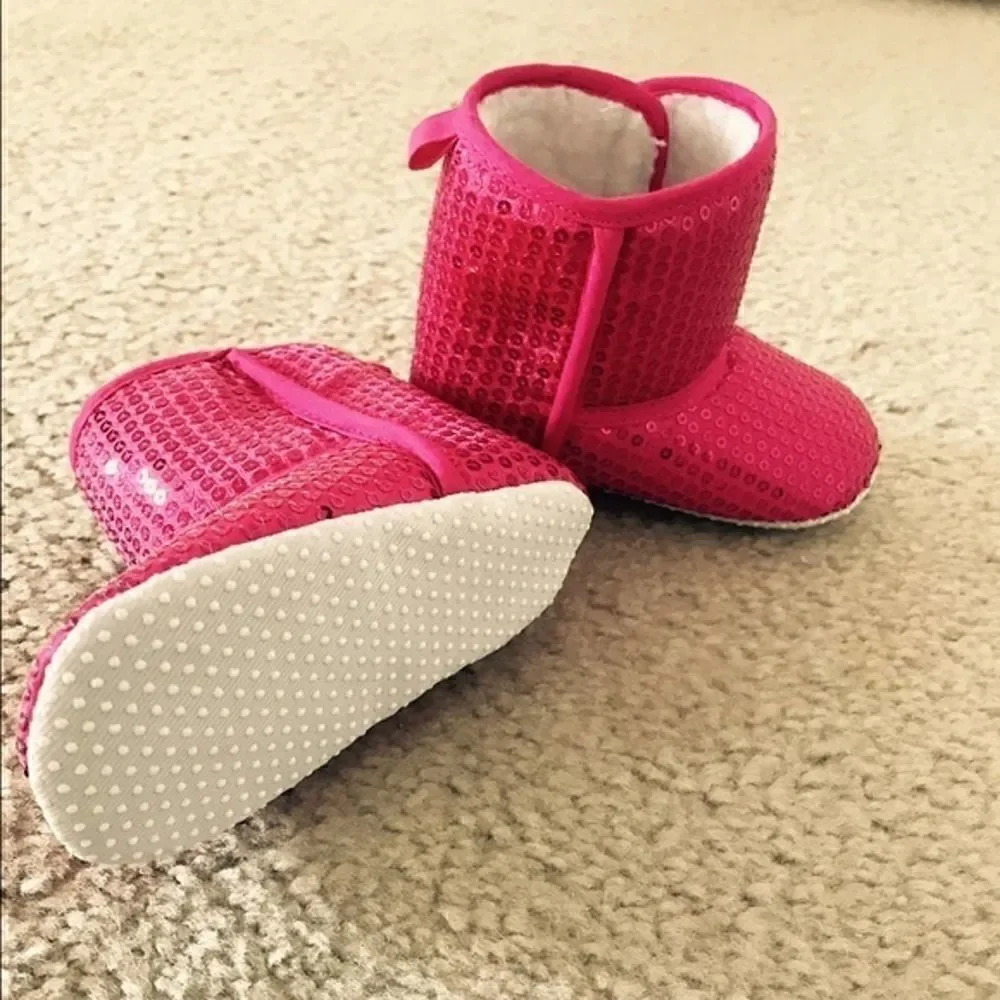 Pink Sequined Boots Size 2